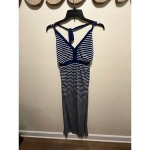 Banana Republic Blue White Striped Maxi Dress Size L Halter Neck Resort Wear